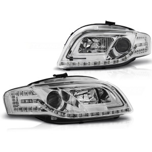 Lampy przód Audi A4 B7 - Chrom Tube LED + kierunkowskazy LED LPAUC4