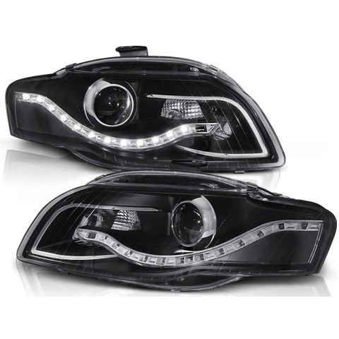 Lampy przód Audi A4 B7 04-08 BLACK Daylight Bi-halogen DRL dzienne LPAUA6