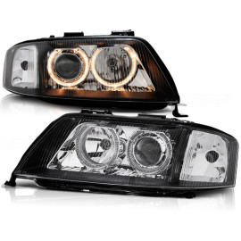 Lampy przód Audi A6 C5 97-01 - BLACK Angel Eyes H7 DEPO LPAU68
