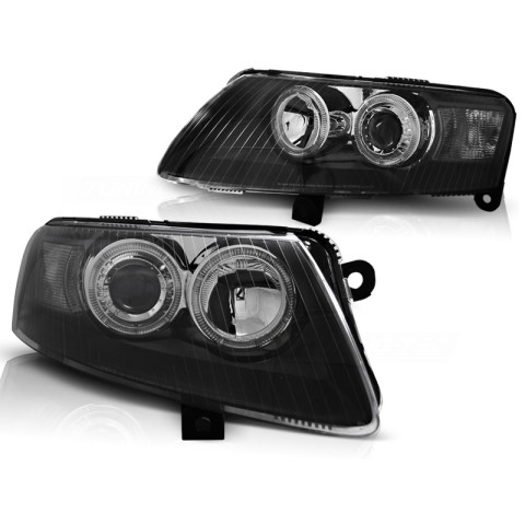 Lampy przód Audi A6 4F (04-) Black Angel Eyes soczewkowe LPAU72