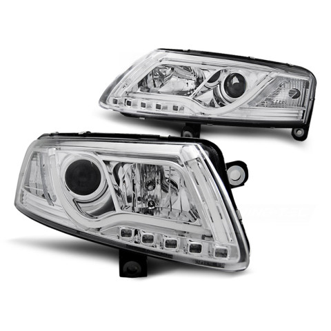 Lampy przód Audi A6 C6 - Chrom DayLight Tube LED DRL jazdy dziennej LPAUC7