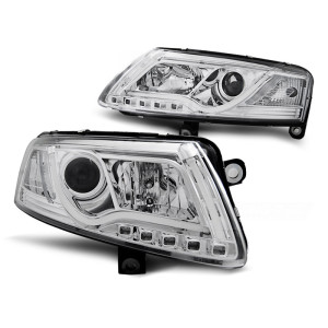 Lampy przód Audi A6 C6 - Chrom DayLight Tube LED DRL jazdy dziennej LPAUC7