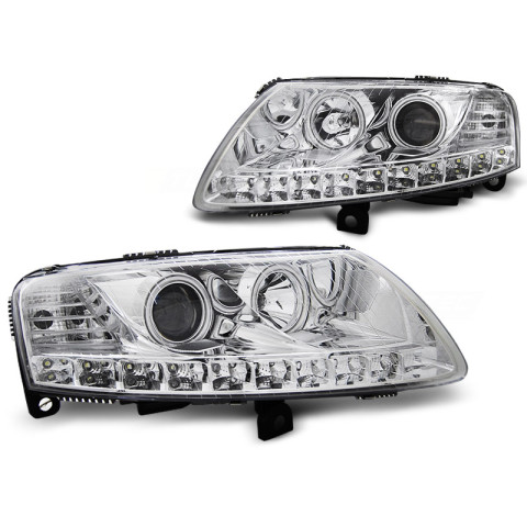 Lampy przód Audi A6 C6 4F - DayLight Chrom LED Angel Eyes CCFL LPAUA3