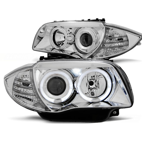 Lampy przód BMW E87 / E81 / E82 / E88 04-11 CHROM Angel Eyes ringi LPBM79