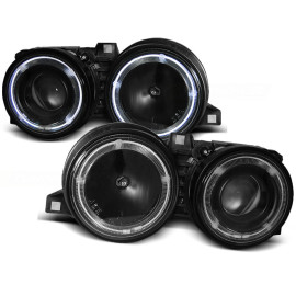Lampy przód BMW E30 BLACK Angel Eyes soczewkowe czarne Ringi LPBM18