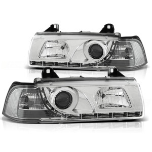 Lampy przód BMW E36 Sedan Touring Compact - CHROM LED diodowe LPBM51