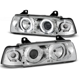 Lampy przód BMW E36 Sedan Compact Touring clear Angel Eyes CHROM Ringi BM01