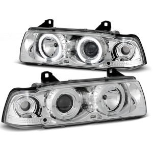 Lampy przód BMW E36 Sedan Compact Touring clear Angel Eyes CHROM Ringi BM01