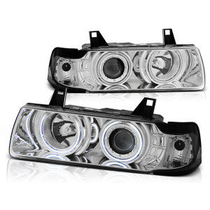 Lampy przód BMW E36 COUPE CABRIO - CHROM Angel Eyes ringi CCFL BM69