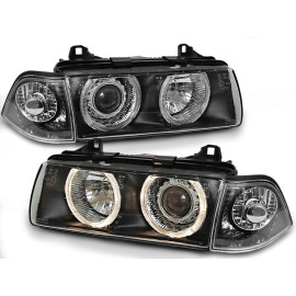 Lampy przód BMW E36 Coupe / Cabrio clear Angel Eyes BLACK Ringi DEPO LPBM35