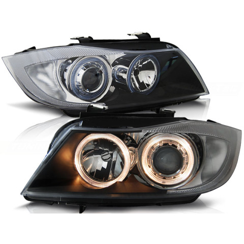 Lampy przód BMW E90 / E91 Angel Eyes BLACK Ringi - DEPO LPBM89