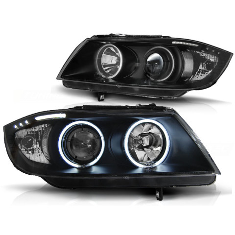 Lampy przód BMW E90 / E91 Angel Eyes BLACK Ringi CCFL LPBM62