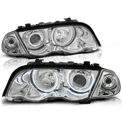 Lampy przód BMW E46 Sedan / Touring 98-01 Angel Eyes CHROM Ringi CCFL LPBM65