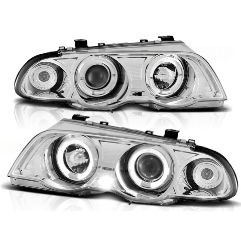 Lampy przód BMW E46 Sedan / Touring 99-01 Angel Eyes CHROM Ringi LPBM38
