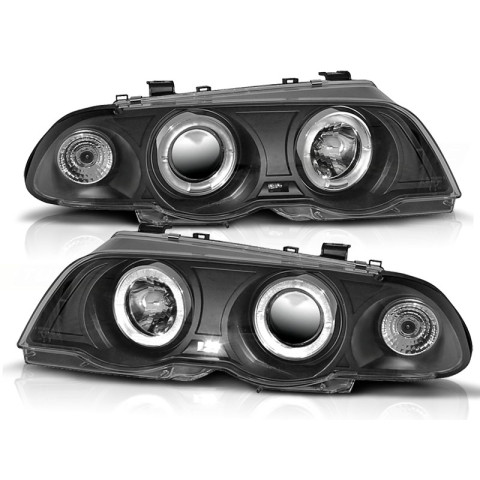 Lampy przód BMW E46 Sedan / Touring 99-01 Angel Eyes BLACK Ringi BM39