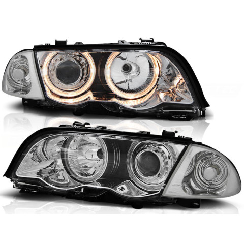 Lampy przód BMW E46 Sedan / Touring 98-01 Angel Eyes CHROM Ringi LPBM40