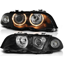 Lampy przód BMW E46 Sedan / Touring 98-01 Angel Eyes BLACK Ringi LPBM41