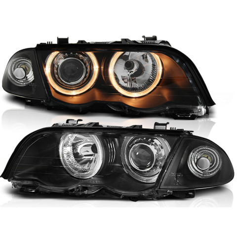 Lampy przód BMW E46 Sedan / Touring 98-01 Angel Eyes BLACK Ringi LPBM41