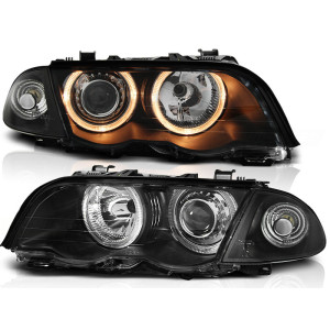 Lampy przód BMW E46 Sedan / Touring 98-01 Angel Eyes BLACK Ringi LPBM41