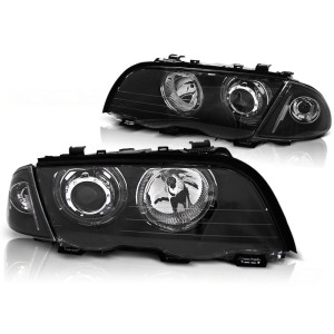 Lampy przód BMW E46 Sedan / Touring Angel Eyes BLACK Ringi LED LPBMG1