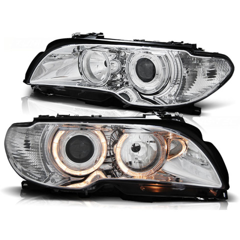 Lampy przód BMW E46 Coupe / Cabrio 03-05 Angel Eyes CHROM Ringi LPBM83