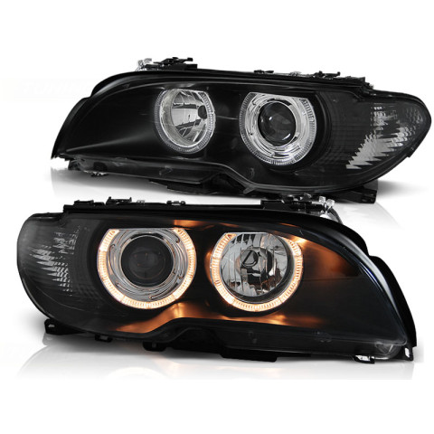Lampy przód BMW E46 Coupe / Cabrio 03-05 Angel Eyes BLACK Ringi LPBM84