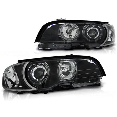 Lampy przód BMW E46 Coupe / Cabrio 99-01 Angel Eyes BLACK Ringi CCFL LPBMB7