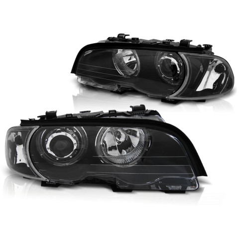 Lampy przód BMW E46 Coupe Cabrio Angel Eyes BLACK Ringi LED LPBMG5