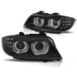 Lampy przód BMW E90 / E91 Xenon Angel Eyes BLACK Ringi 3D LED LPBMN0