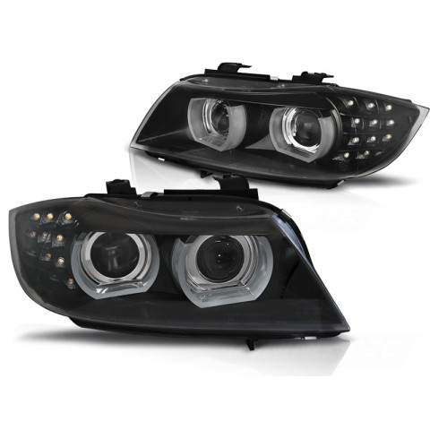 Lampy przód BMW E90 / E91 Xenon Angel Eyes BLACK Ringi 3D LED LPBMN0