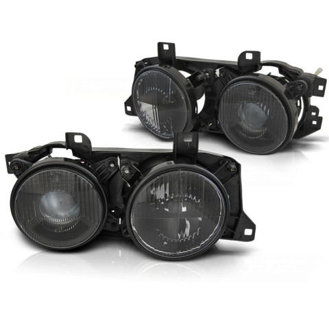 Lampy przód BMW E32 / E34 Black Czarne z Krzyżem LPBMF9