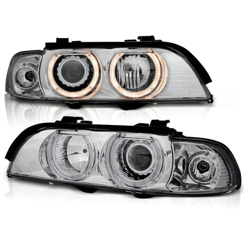 Lampy przód BMW E39 CHROM clear Angel Eyes H7 ringi LPBM11 DEPO