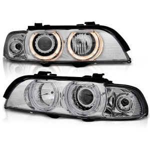 Lampy przód BMW E39 CHROM Angel Eyes XENON D2S + ringi LPBM91 DEPO