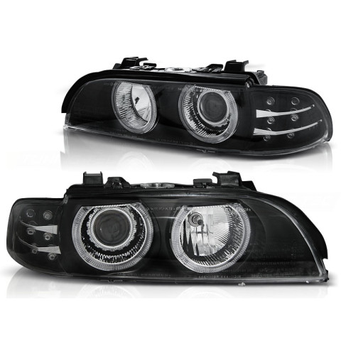 Lampy przód BMW E39 Angel Eyes BLACK Ringi kierunkowskaz LED LPBMA6