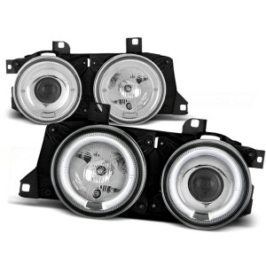 Lampy przód BMW E32 CHROM Angel Eyes soczewkowe Ringi LPBM50