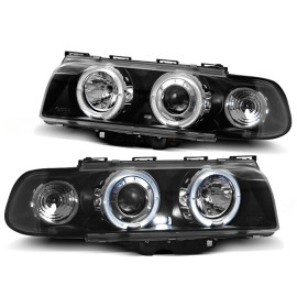 Lampy przód BMW E38 94-98 Angel Eyes BLACK Ringi soczewkowe LPBM37