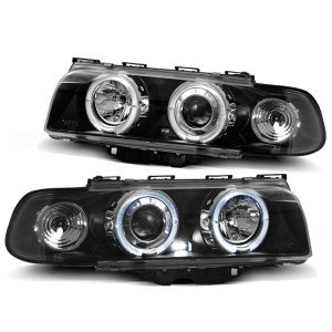 Lampy przód BMW E38 94-98 Angel Eyes BLACK Ringi soczewkowe LPBM37