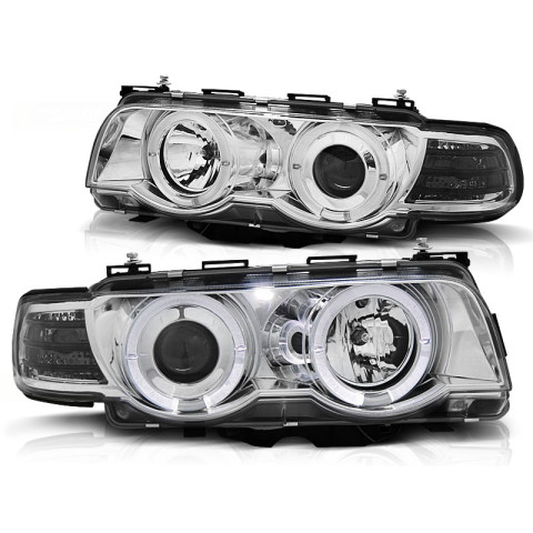 Lampy przód BMW E38 98-01 Angel Eyes CHROM Ringi Xenon D2S LPBM73