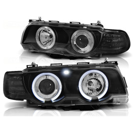 Lampy przód BMW E38 98-01 Angel Eyes BLACK Ringi H7/H1 LPBM72
