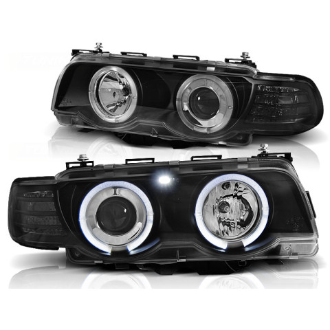 Lampy przód BMW E38 98-01 Angel Eyes BLACK Ringi H7/H1 LPBM72