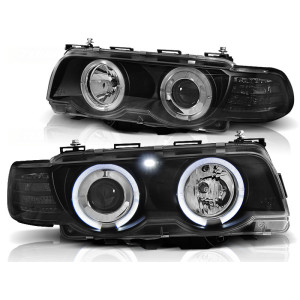 Lampy przód BMW E38 98-01 Angel Eyes BLACK Ringi H7/H1 LPBM72