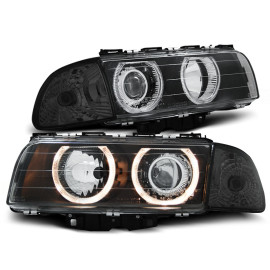 Lampy przód BMW E38 94-98 Angel Eyes BLACK Ringi soczewkowe czarne LPBM24 DEPO