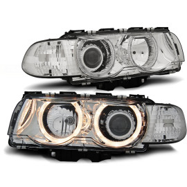 Lampy przód BMW E38 98-01 Angel Eyes Chrom Ringi soczewkowe LPBM25 DEPO