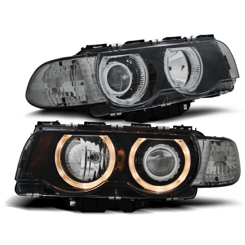 Lampy przód BMW E38 98-01 Angel Eyes BLACK Ringi soczewkowe LPBM26 DEPO