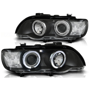 Lampy przód BMW E53 X5 H1/H1 Angel Eyes BLACK czarne Ringi LPBM45