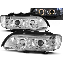Lampy przód BMW E53 X5 H1/H1 Angel Eyes CHROM Ringi + LED LPBM42