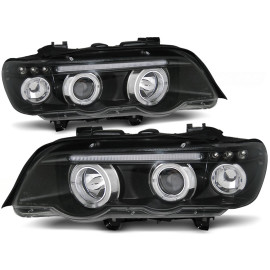 Lampy przód BMW E53 X5 Angel Eyes BLACK czarne Ringi + LED LPBM43