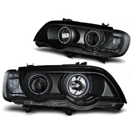 Lampy przód BMW E53 X5 - BLACK Angel Eyes Ringi CCFL Xenon D2S LPBMC5