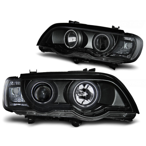 Lampy przód BMW E53 X5 - BLACK Angel Eyes Ringi CCFL Xenon D2S LPBMC5