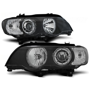 Lampy przód BMW E53 X5 - BLACK Angel Eyes Ringi LED diodowe H7 LPBMD2